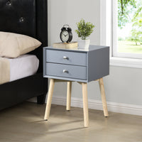 Mid-Century Modern Side Table with 2 Drawers, Bedside Storage Cabinet, Rubber Wood Legs, Stylish Gray Finish for Bedroom & Living Room