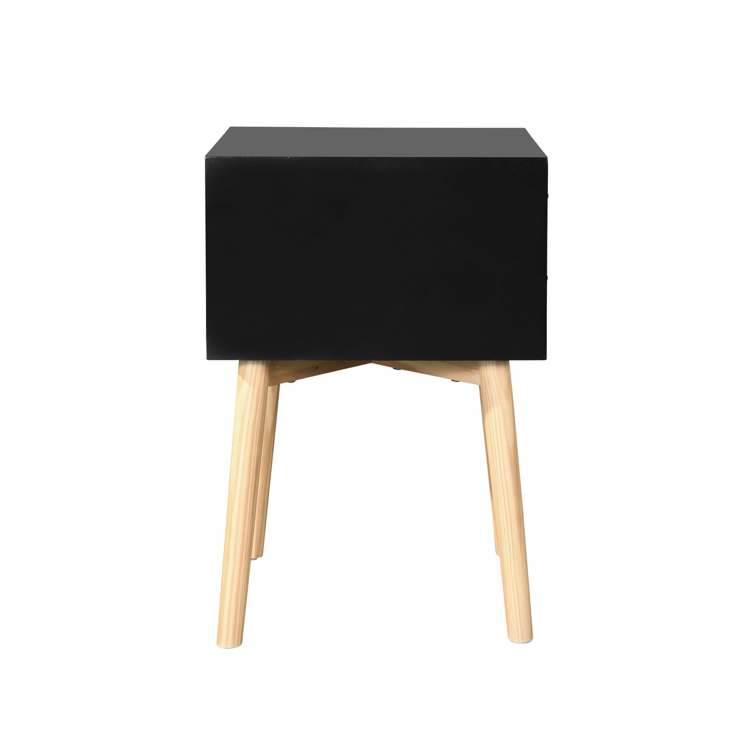 Mid-Century Modern Side Table with 2 Drawers, Rubber Wood Legs, Stylish Bedside Table Storage Cabinet for Bedroom & Living Room, Black