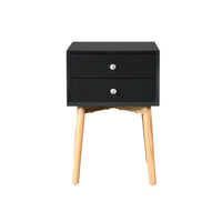 Mid-Century Modern Side Table with 2 Drawers, Rubber Wood Legs, Stylish Bedside Table Storage Cabinet for Bedroom & Living Room, Black