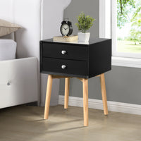 Mid-Century Modern Side Table with 2 Drawers, Rubber Wood Legs, Stylish Bedside Table Storage Cabinet for Bedroom & Living Room, Black