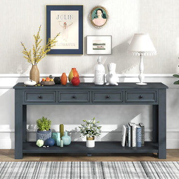 Stylish Console Table with Storage Drawers and Bottom Shelf for Entryway Hallway, Navy Finish