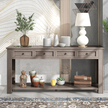 Console Table with Storage Drawers and Bottom Shelf for Entryway or Hallway - Gray Wash Finish