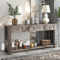Console Table with Storage Drawers and Bottom Shelf for Entryway or Hallway - Gray Wash Finish