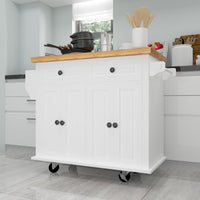 Kitchen Island Cart With Two Storage Cabinets And Two Locking Wheels,43.31 Inch Width,4 Door Cabinet And Two Drawers,Spice Rack, Towel Rack