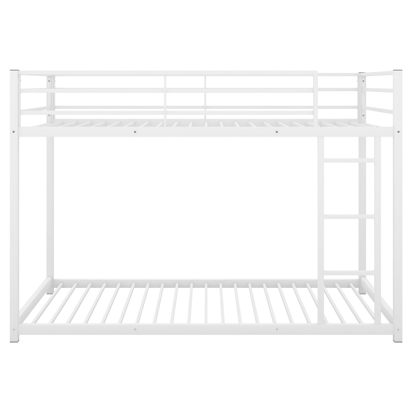 Twin over Twin Metal Bunk Bed, Space-Saving Low Bunk Bed with Ladder, Sturdy Design for Kids Room, White Finish