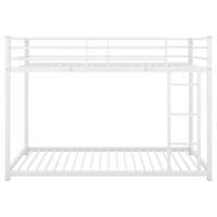 Twin over Twin Metal Bunk Bed, Space-Saving Low Bunk Bed with Ladder, Sturdy Design for Kids Room, White Finish