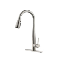 Brushed Nickel Pull Down Kitchen Faucet, High Arc Single Handle with Deck Plate, Modern Stainless Steel Sink Faucet