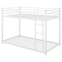 Twin over Twin Metal Bunk Bed, Space-Saving Low Bunk Bed with Ladder, Sturdy Design for Kids Room, White Finish