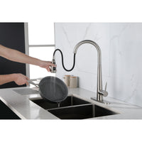 Brushed Nickel Pull Down Kitchen Faucet, High Arc Single Handle with Deck Plate, Modern Stainless Steel Sink Faucet