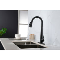 Black Kitchen Faucet with Pull Down Sprayer - Matte Finish, Single Handle, Fingerprint Resistant, Deck Mount Sink Faucet