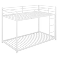 Twin over Twin Metal Bunk Bed, Space-Saving Low Bunk Bed with Ladder, Sturdy Design for Kids Room, White Finish