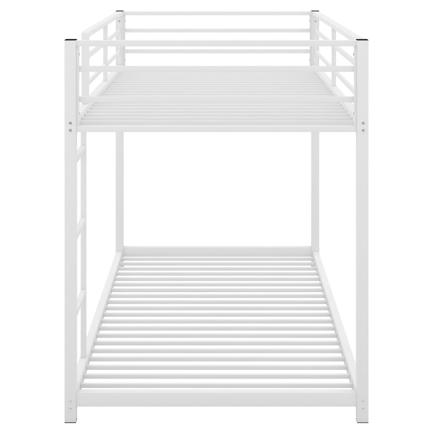 Twin over Twin Metal Bunk Bed, Space-Saving Low Bunk Bed with Ladder, Sturdy Design for Kids Room, White Finish