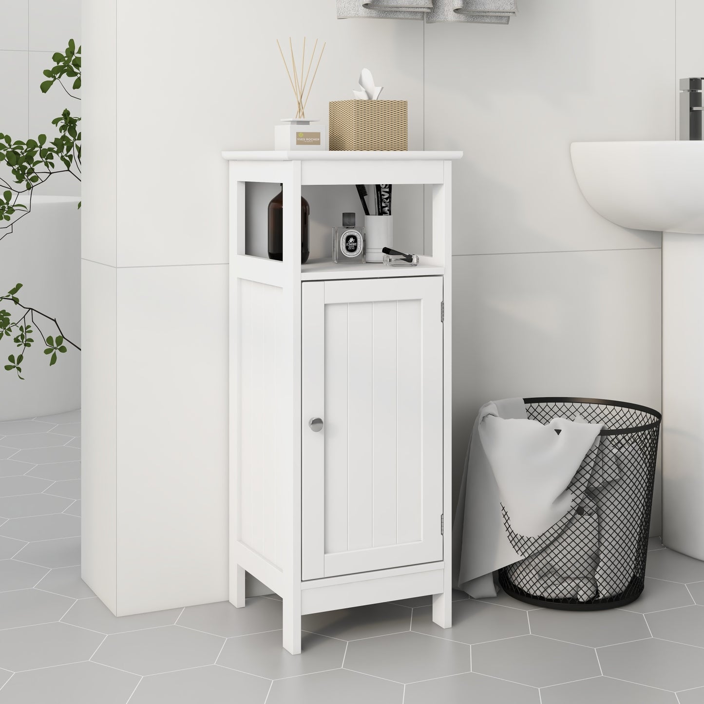 Modern Bathroom Single Door Storage Cabinet with Shelves, Compact Space-Saving Organizer, Stylish Wood Finish