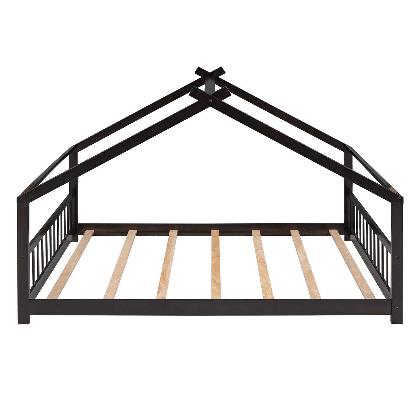 Full Size Wooden House Bed in Espresso - Stylish & Durable Design for Kids' Bedroom, Playhouse Style Bedframe