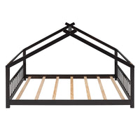 Full Size Wooden House Bed in Espresso - Stylish & Durable Design for Kids' Bedroom, Playhouse Style Bedframe