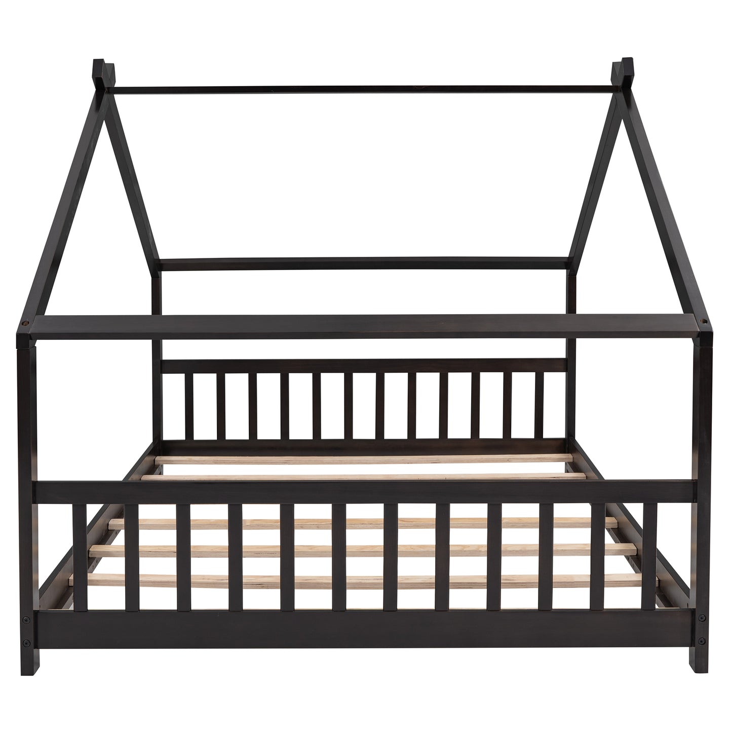 Full Size Wooden House Bed in Espresso - Stylish & Durable Design for Kids' Bedroom, Playhouse Style Bedframe