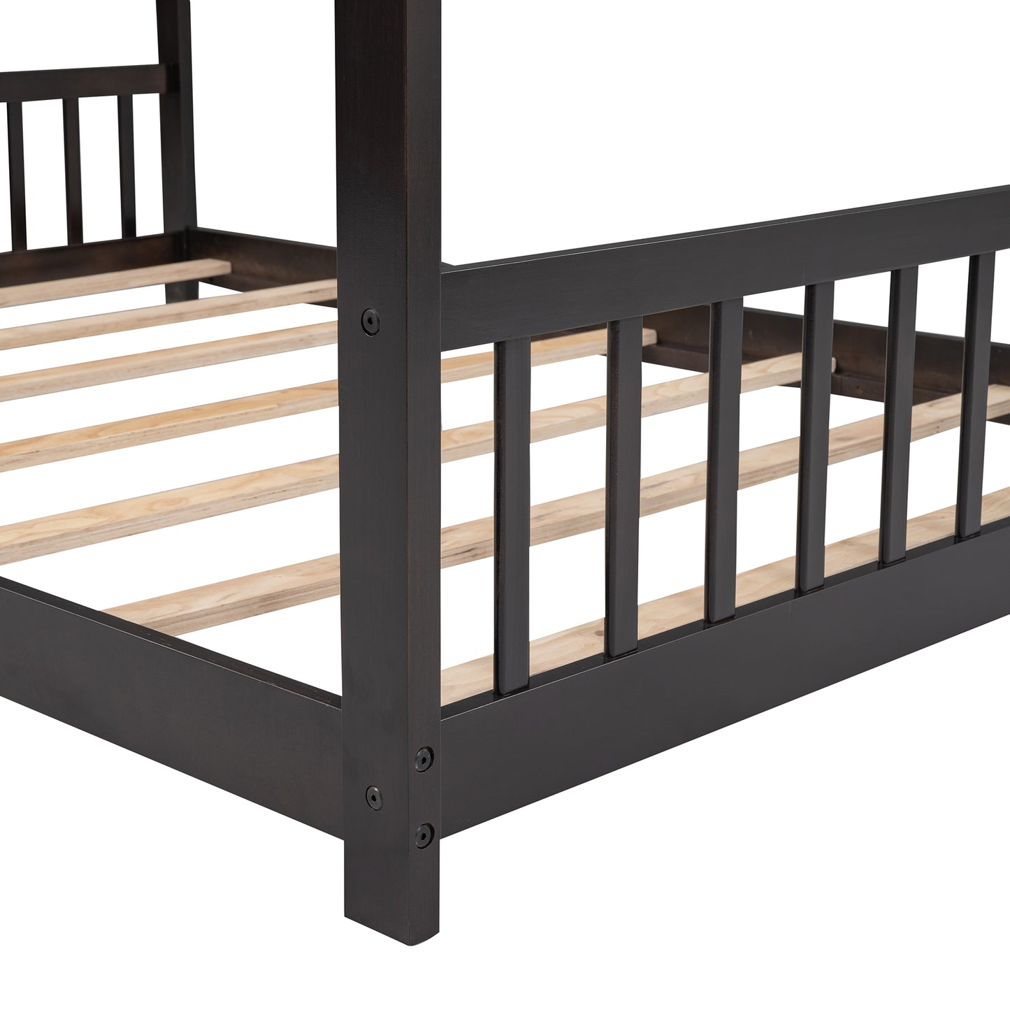 Full Size Wooden House Bed in Espresso - Stylish & Durable Design for Kids' Bedroom, Playhouse Style Bedframe