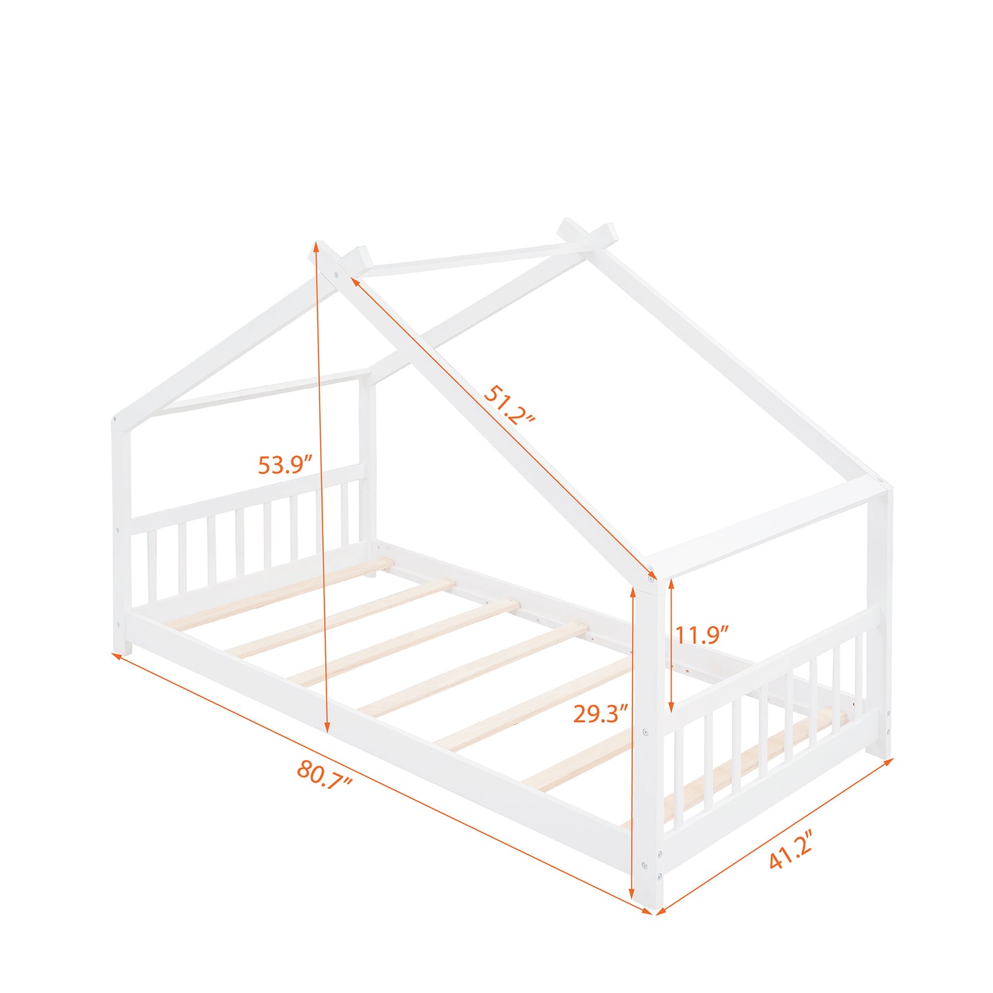 Twin Size Wood House Bed Frame - White Finish - Stylish, Space-Saving Design for Kids' Bedroom