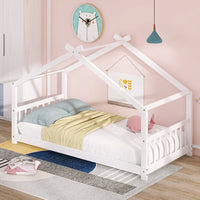 Twin Size Wood House Bed Frame - White Finish - Stylish, Space-Saving Design for Kids' Bedroom