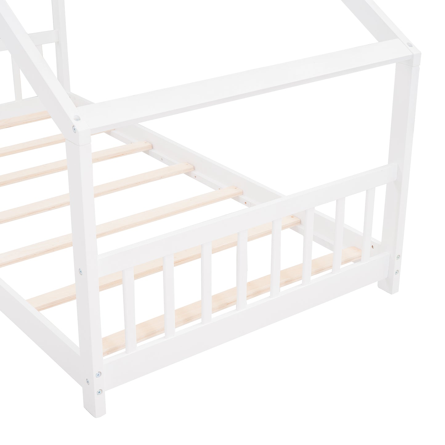 Twin Size Wood House Bed Frame - White Finish - Stylish, Space-Saving Design for Kids' Bedroom