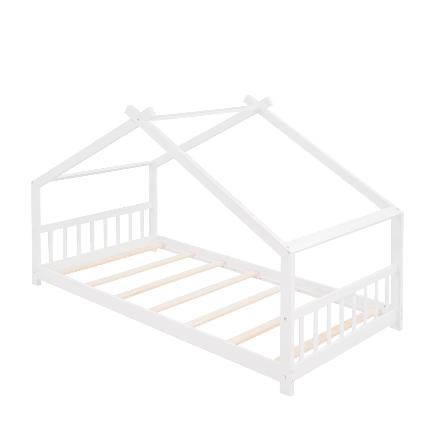 Twin Size Wood House Bed Frame - White Finish - Stylish, Space-Saving Design for Kids' Bedroom