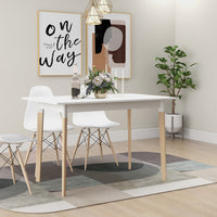 Modern 47 Inch Rectangular Dining Table - Stylish Kitchen Table with Solid Wood Legs - White Finish