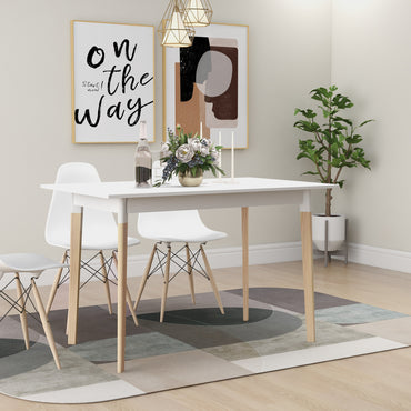 Modern 47 Inch Rectangular Dining Table - Stylish Kitchen Table with Solid Wood Legs - White Finish