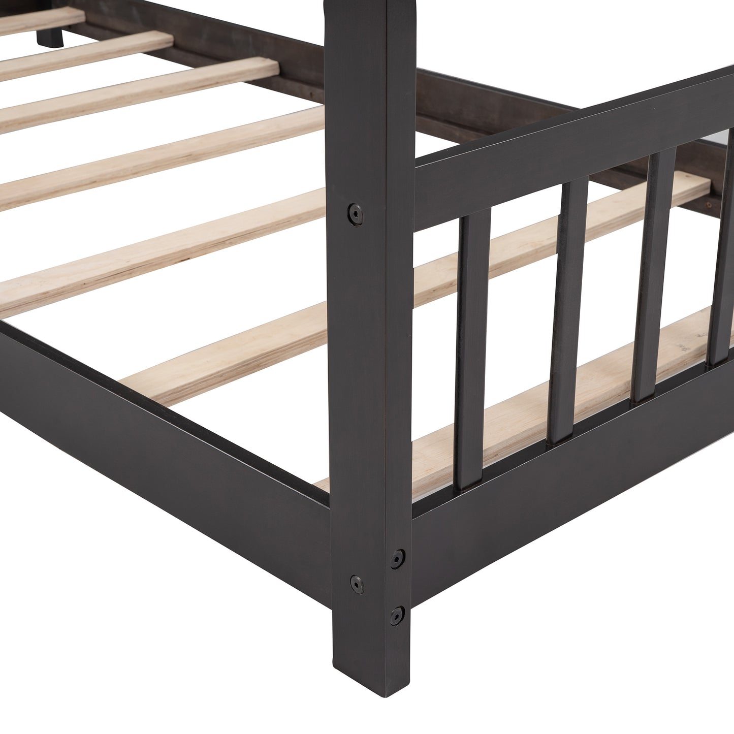 Espresso Twin Size House Bed - Sturdy Wood Frame with Playful Design for Kids' Bedroom