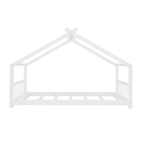 Twin Size Wood House Bed Frame - White Finish - Stylish, Space-Saving Design for Kids' Bedroom