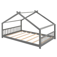 Full Size Wooden House Bed in Espresso - Stylish & Durable Design for Kids' Bedroom, Playhouse Style Bedframe