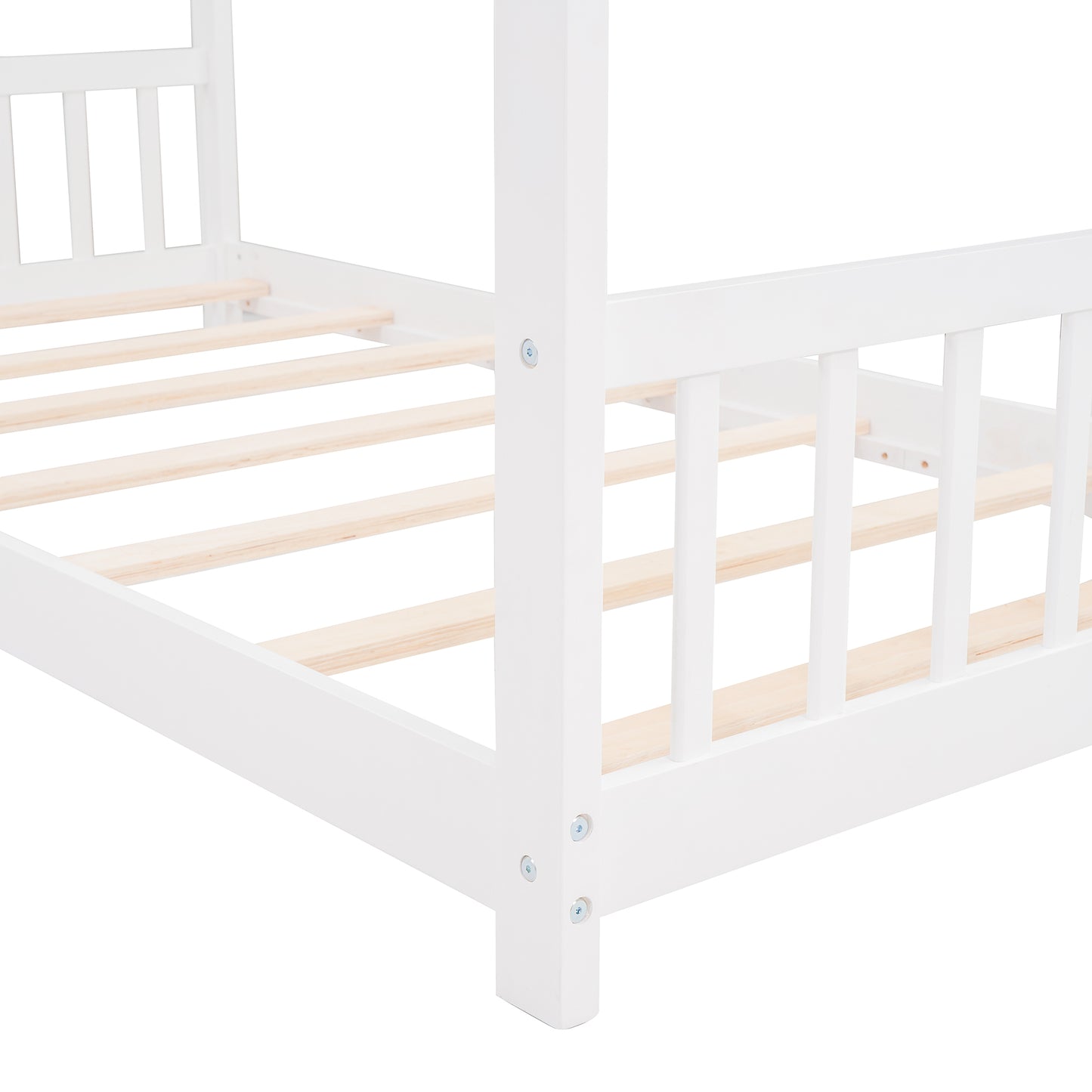 Twin Size Wood House Bed Frame - White Finish - Stylish, Space-Saving Design for Kids' Bedroom