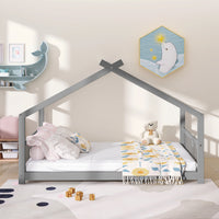 Full Size Wooden House Bed in Espresso - Stylish & Durable Design for Kids' Bedroom, Playhouse Style Bedframe