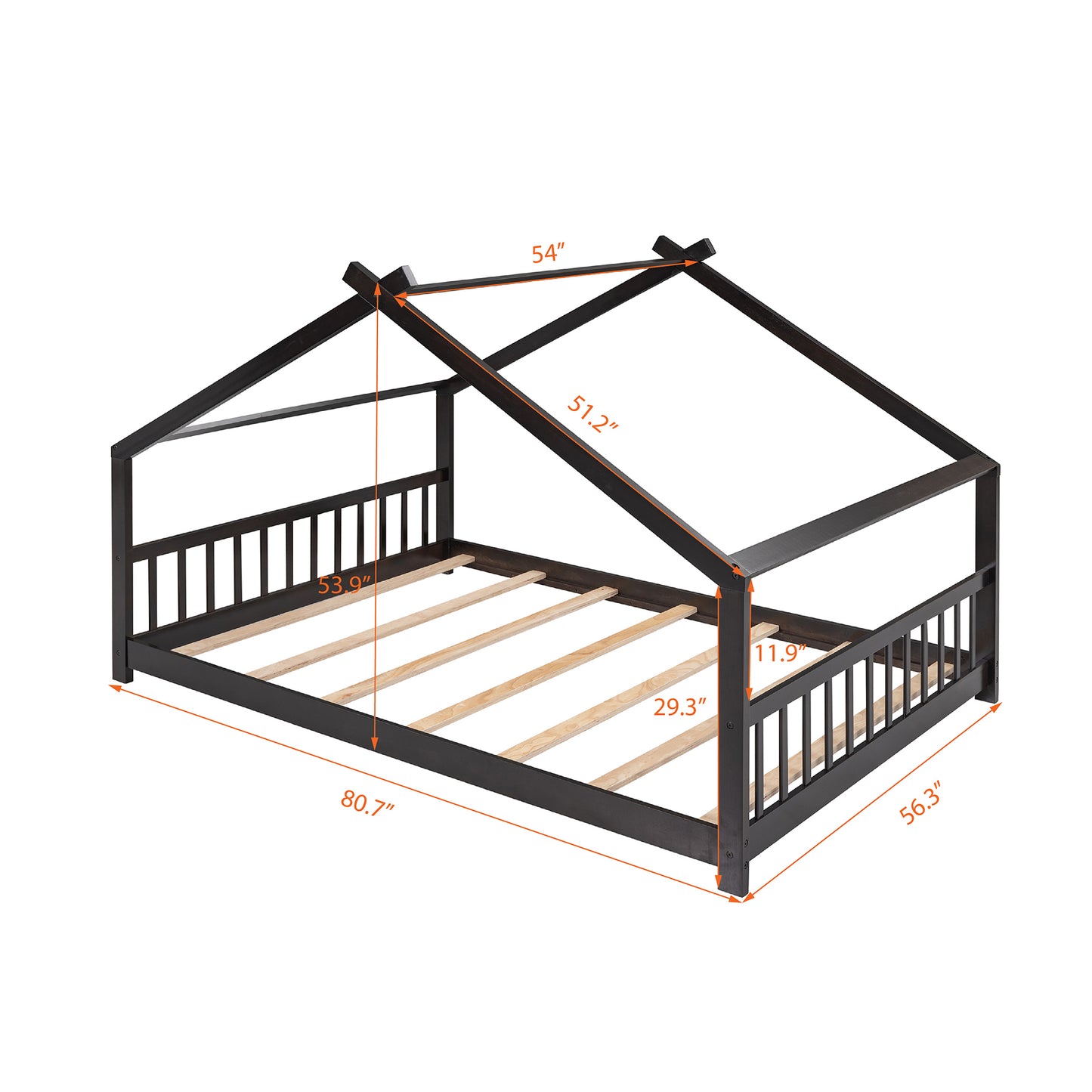 Full Size Wooden House Bed in Espresso - Stylish & Durable Design for Kids' Bedroom, Playhouse Style Bedframe