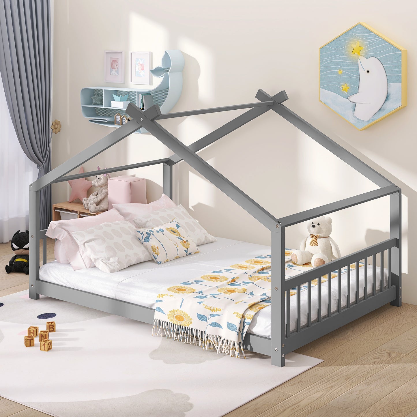 Full Size Wooden House Bed in Espresso - Stylish & Durable Design for Kids' Bedroom, Playhouse Style Bedframe