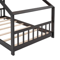 Espresso Twin Size House Bed - Sturdy Wood Frame with Playful Design for Kids' Bedroom