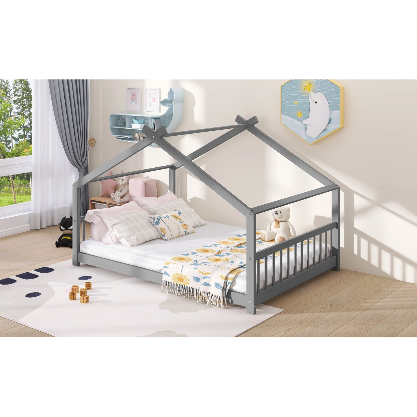 Full Size Wooden House Bed in Espresso - Stylish & Durable Design for Kids' Bedroom, Playhouse Style Bedframe