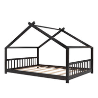 Full Size Wooden House Bed in Espresso - Stylish & Durable Design for Kids' Bedroom, Playhouse Style Bedframe