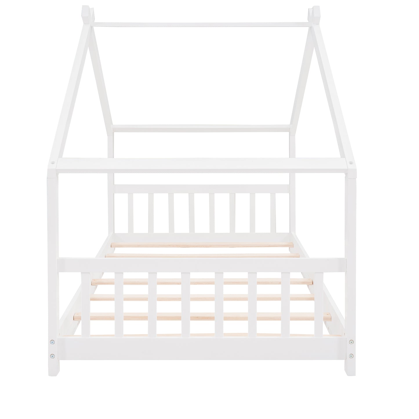 Twin Size Wood House Bed Frame - White Finish - Stylish, Space-Saving Design for Kids' Bedroom