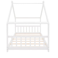 Twin Size Wood House Bed Frame - White Finish - Stylish, Space-Saving Design for Kids' Bedroom