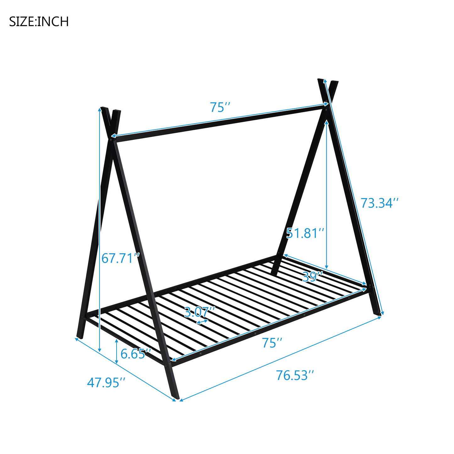 Metal Twin Size House Bed Tent Frame for Kids - No Box Spring Needed, Slat Support, Black - Perfect Play House for Boys & Girls