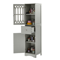 Freestanding Tall Bathroom Cabinet with Drawer & Doors, Adjustable Shelf, MDF & Acrylic, Grey Storage Solution