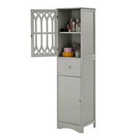 Freestanding Tall Bathroom Cabinet with Drawer & Doors, Adjustable Shelf, MDF & Acrylic, Grey Storage Solution