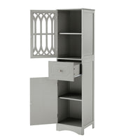 Freestanding Tall Bathroom Cabinet with Drawer & Doors, Adjustable Shelf, MDF & Acrylic, Grey Storage Solution