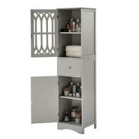 Freestanding Tall Bathroom Cabinet with Drawer & Doors, Adjustable Shelf, MDF & Acrylic, Grey Storage Solution