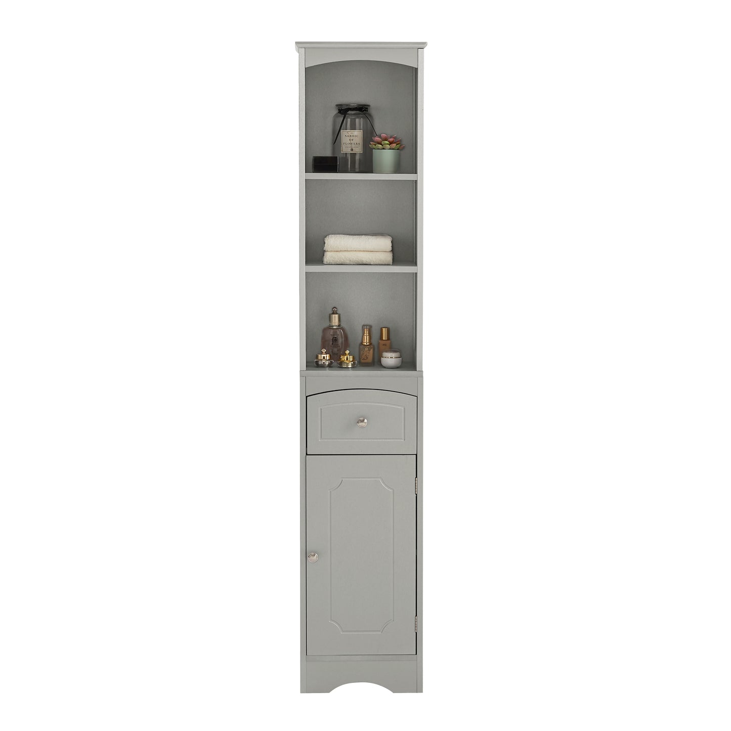 Tall Bathroom Cabinet - Freestanding Storage Unit with Drawer, Adjustable Shelf, MDF Board, Stylish Grey Finish for Organized Storage