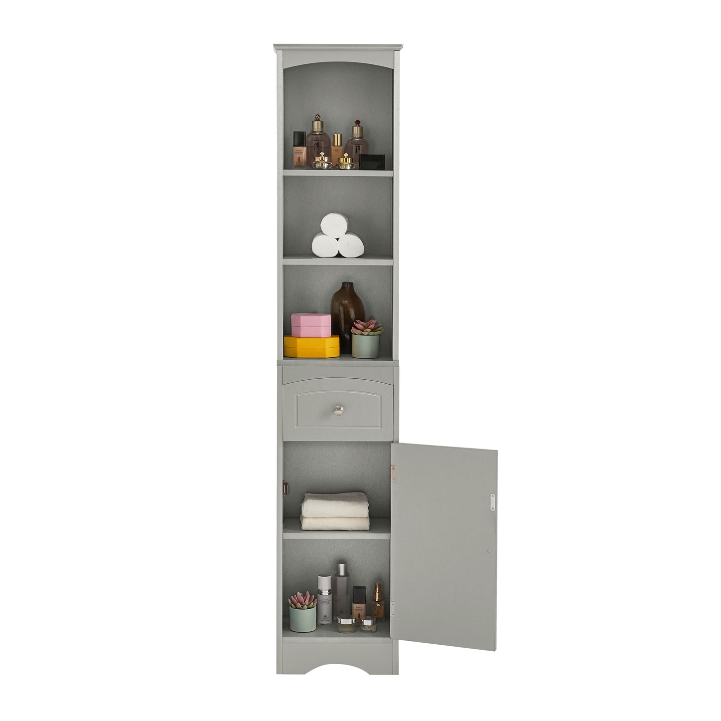 Tall Bathroom Cabinet - Freestanding Storage Unit with Drawer, Adjustable Shelf, MDF Board, Stylish Grey Finish for Organized Storage