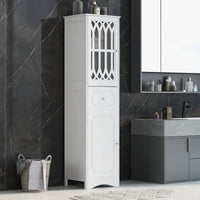 Freestanding Tall Bathroom Storage Cabinet with Drawer & Doors, MDF with Acrylic Door, Adjustable Shelf, White Finish