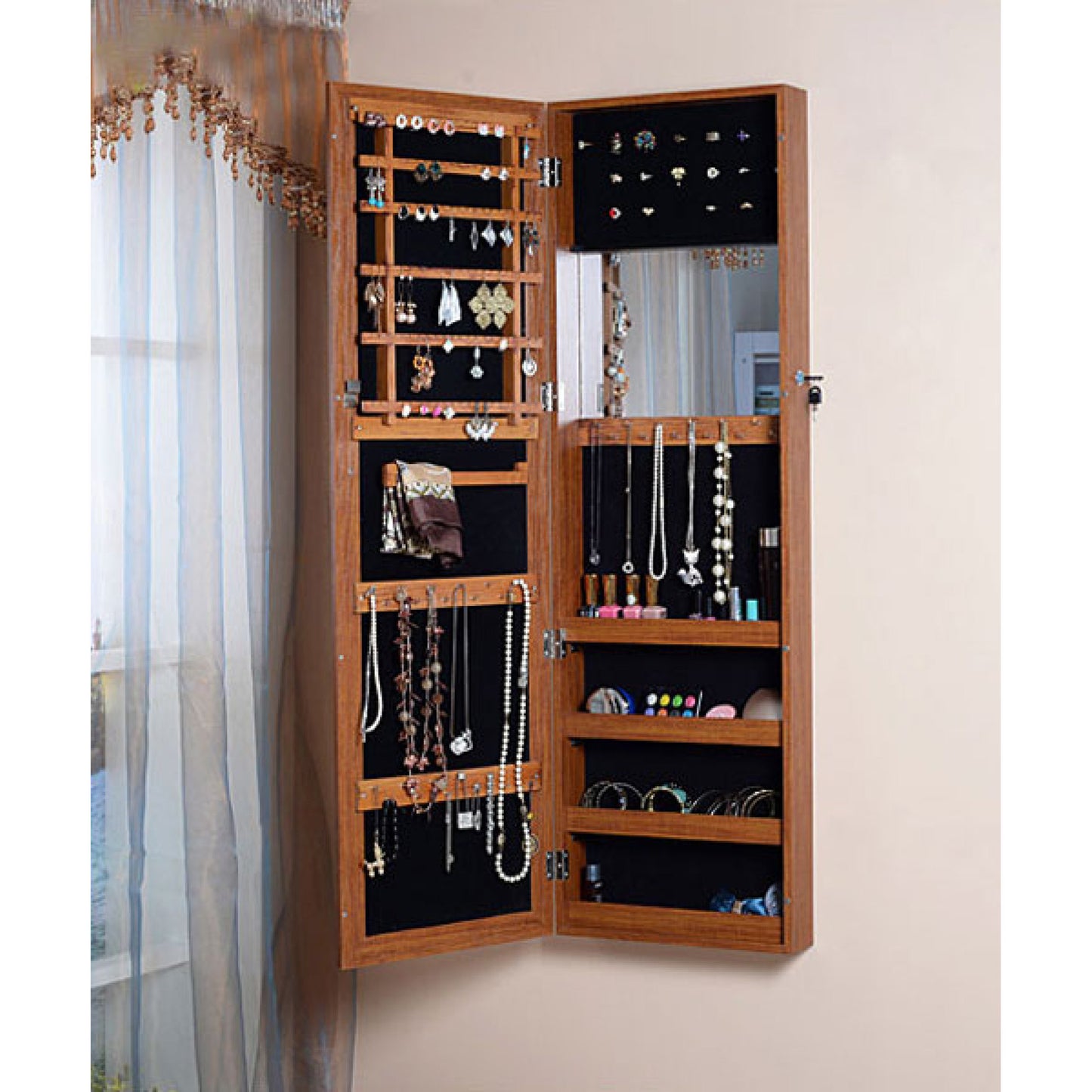 Wall Mount & Over-the-Door Jewelry Cabinet - Mirrored Jewelry Box with Storage for Necklaces, Earrings & Accessories