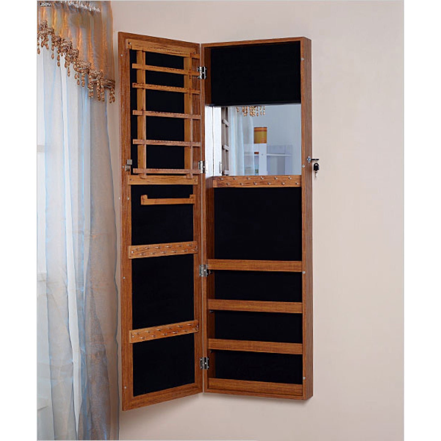 Wall Mount & Over-the-Door Jewelry Cabinet - Mirrored Jewelry Box with Storage for Necklaces, Earrings & Accessories