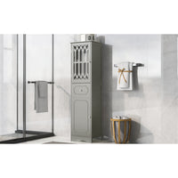 Freestanding Tall Bathroom Cabinet with Drawer & Doors, Adjustable Shelf, MDF & Acrylic, Grey Storage Solution